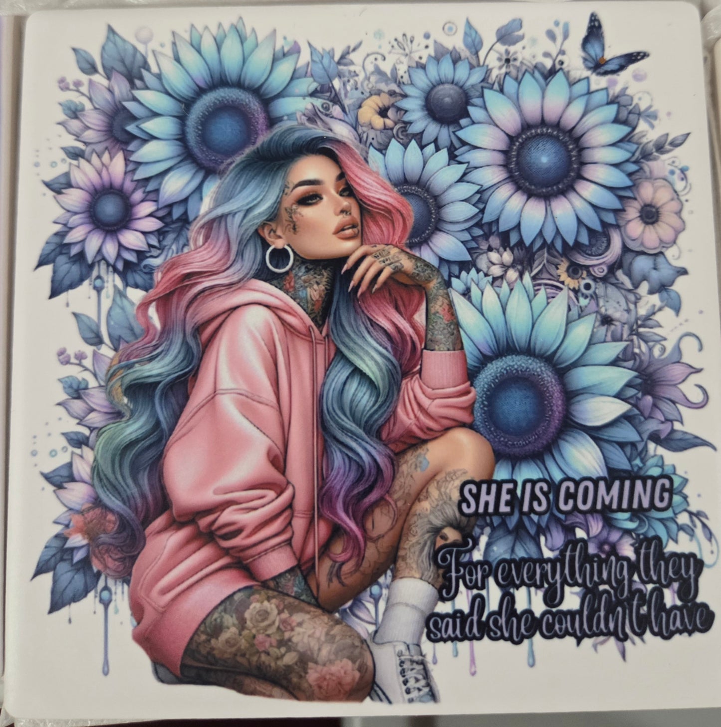 Set of 2 Ceramic coasters Matte finish - She's coming